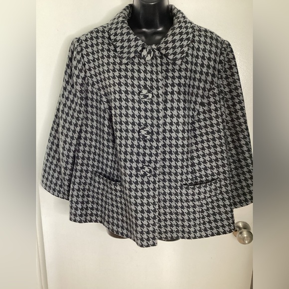 Style & Co. Black and Gray Houndstooth Cape 18W - Picture 1 of 12